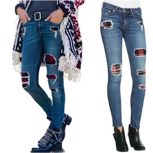 Rag & Bone Skinny Jeans Sloane Plaid Repair Denim Casual Women’s 26